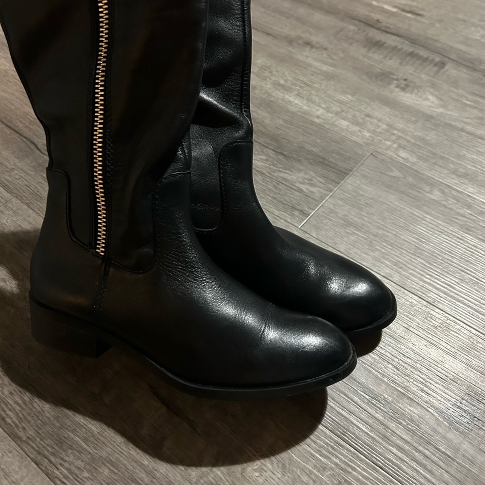 Aldo Black Leather 15” Boots with Gold Zipper 37 - Picture 2 of 6